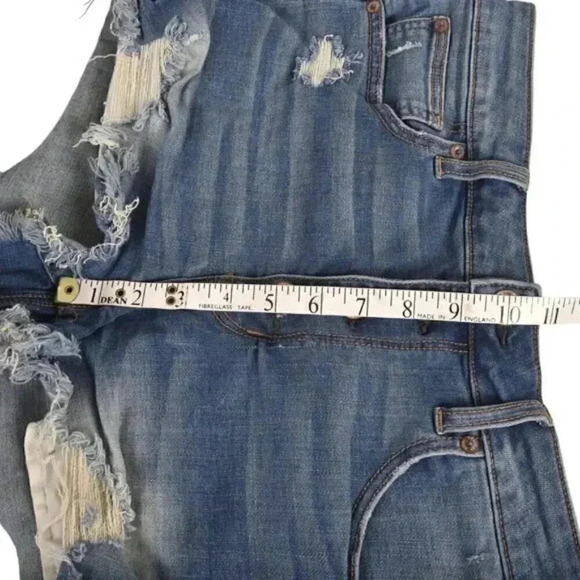 American Eagle Hi-Rise Shortie Jean Shorts Distressed Button Fly Medium  Wash 12 - Picture 10 of 11